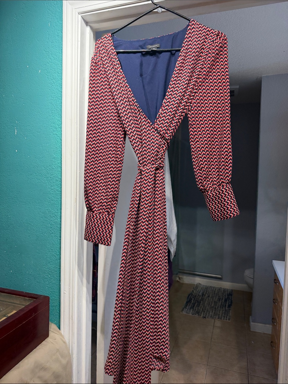 Halogen Red Chevron Long Sleeve Wrap Dress